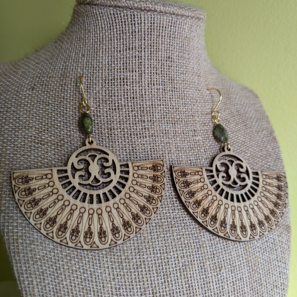 Large Statement Wooden Mandala Earrings - Picture 6 of 6